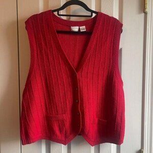 Vintage Hasting & Smith Red Sweater Vest with buttons and faux pockets, size L